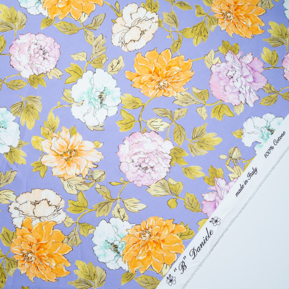 Lilac & Orange Floral Printed Lavender Luxury Cotton