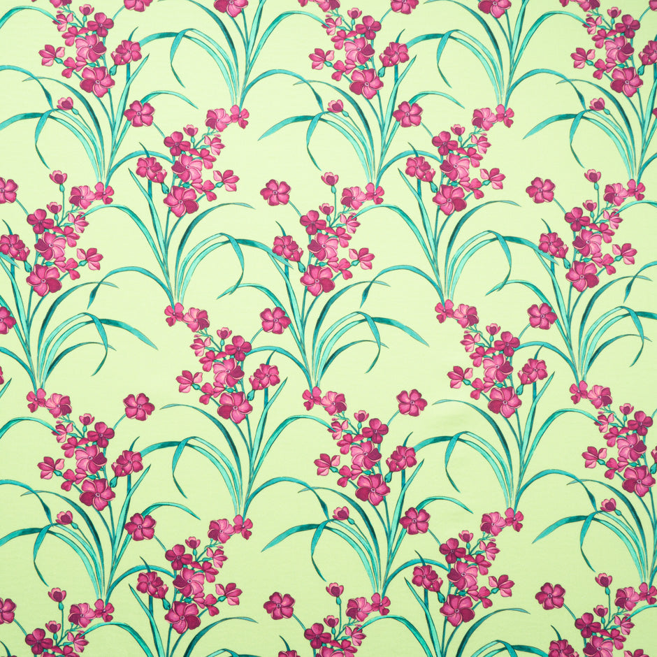 Magenta Pink Floral Printed Soft Green Luxury Cotton