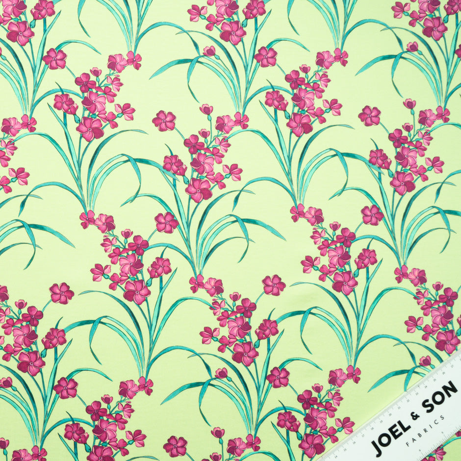 Magenta Pink Floral Printed Soft Green Luxury Cotton