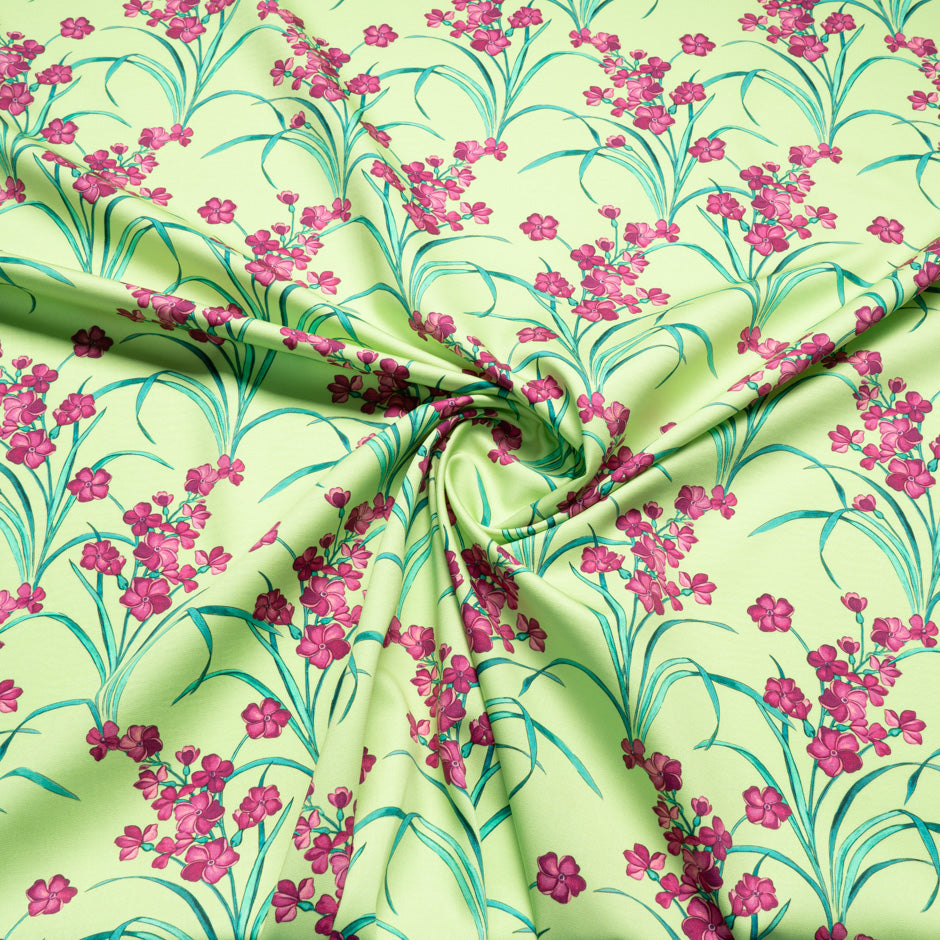 Magenta Pink Floral Printed Soft Green Luxury Cotton