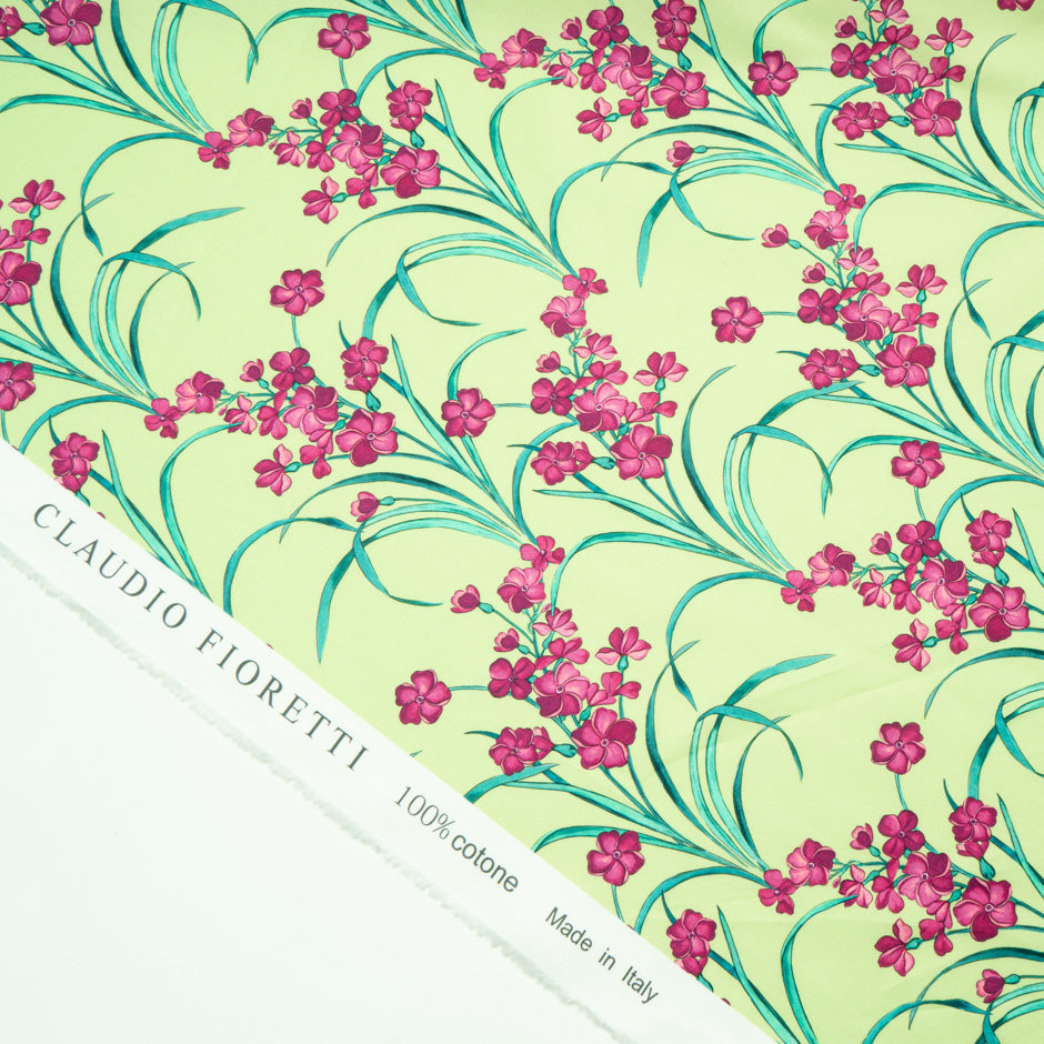 Magenta Pink Floral Printed Soft Green Luxury Cotton