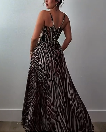 Sexy Cute Suspenders Low Cut Back Bandage Leopard Print Maxi Dress