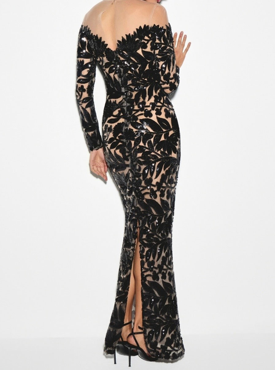 Night Vine Streamer Off-Shoulder Maxi Dress