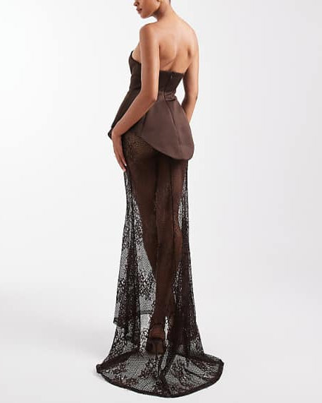 Sexy Sleeveless Cold-Shoulder Tube Top Stitching Lace Maxi Dress