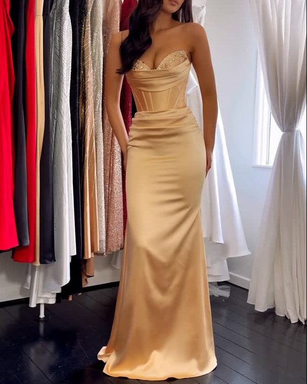 Sexy Cold-Shoulder Sleeveless Lace Tube Top Maxi Dress