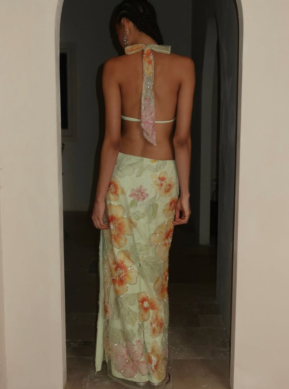 Sexy Halter Backless Print Party Maxi Dress