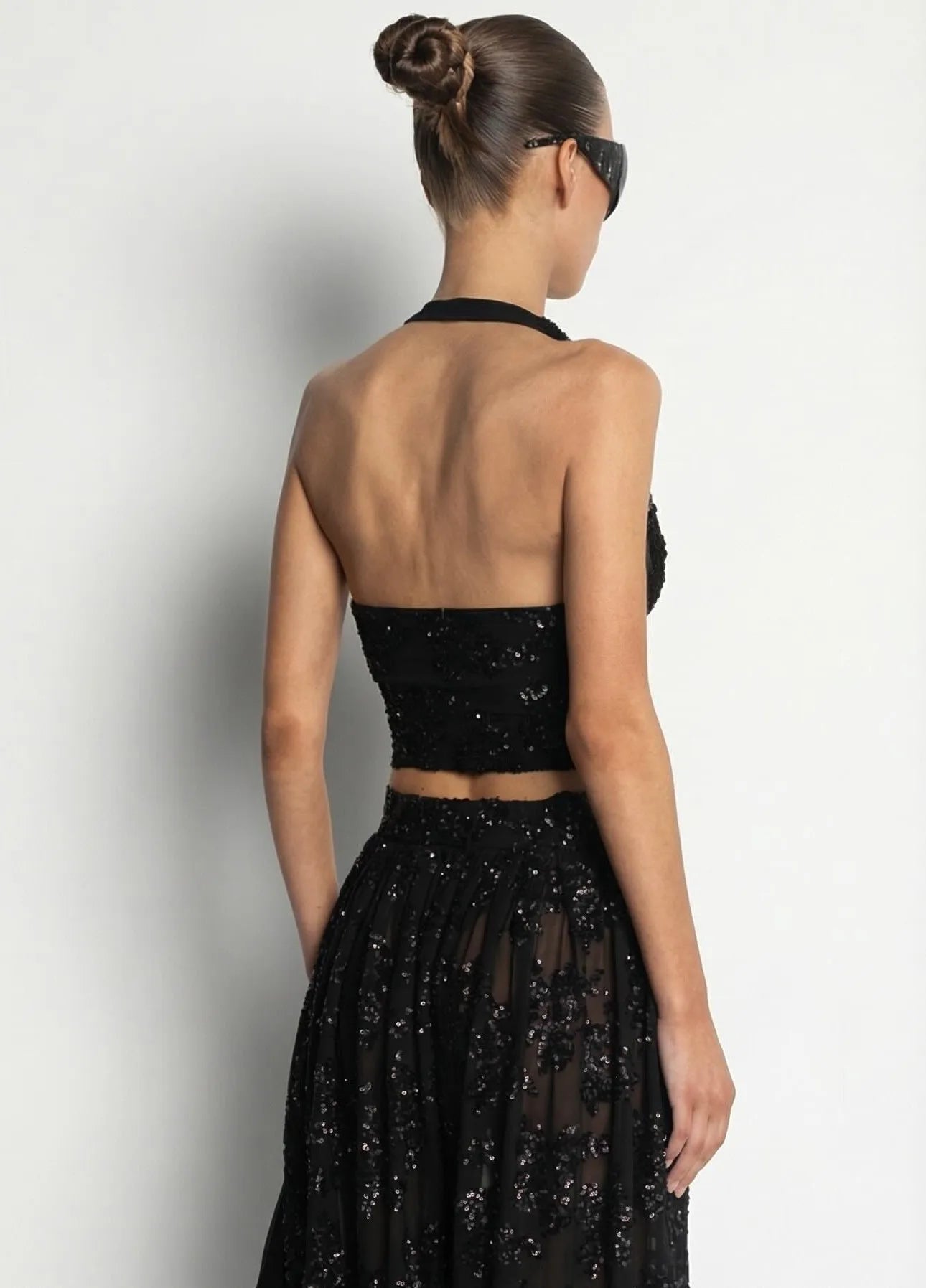 Sexy Backless Fashion Shiny Blouse and Pants