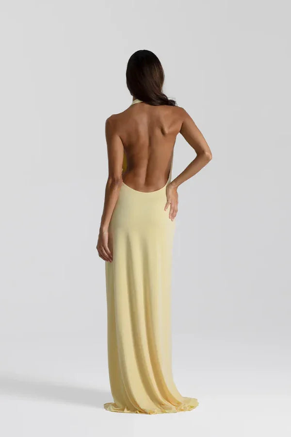 Sexy Halter Deep V High Slit Holy Dress