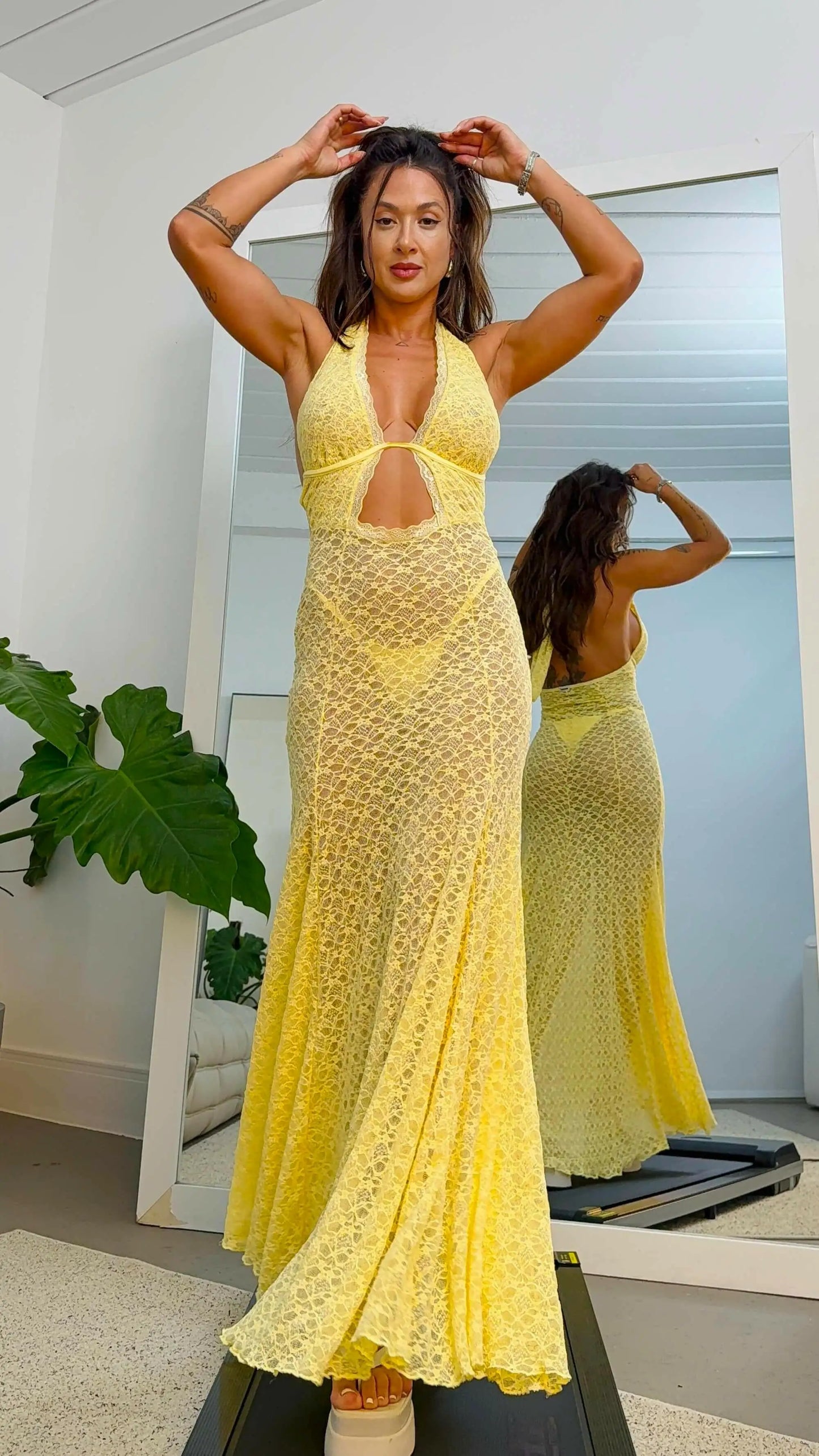 Sexy Halter Lace Sheer Evening Gown