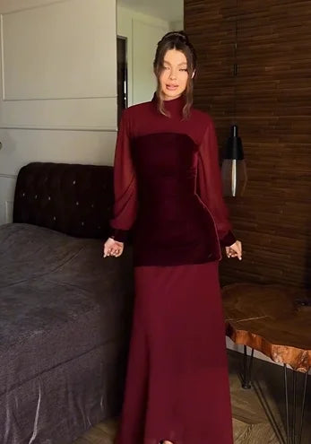 Sexy Chiffon Half Turtleneck Solid Color Dress