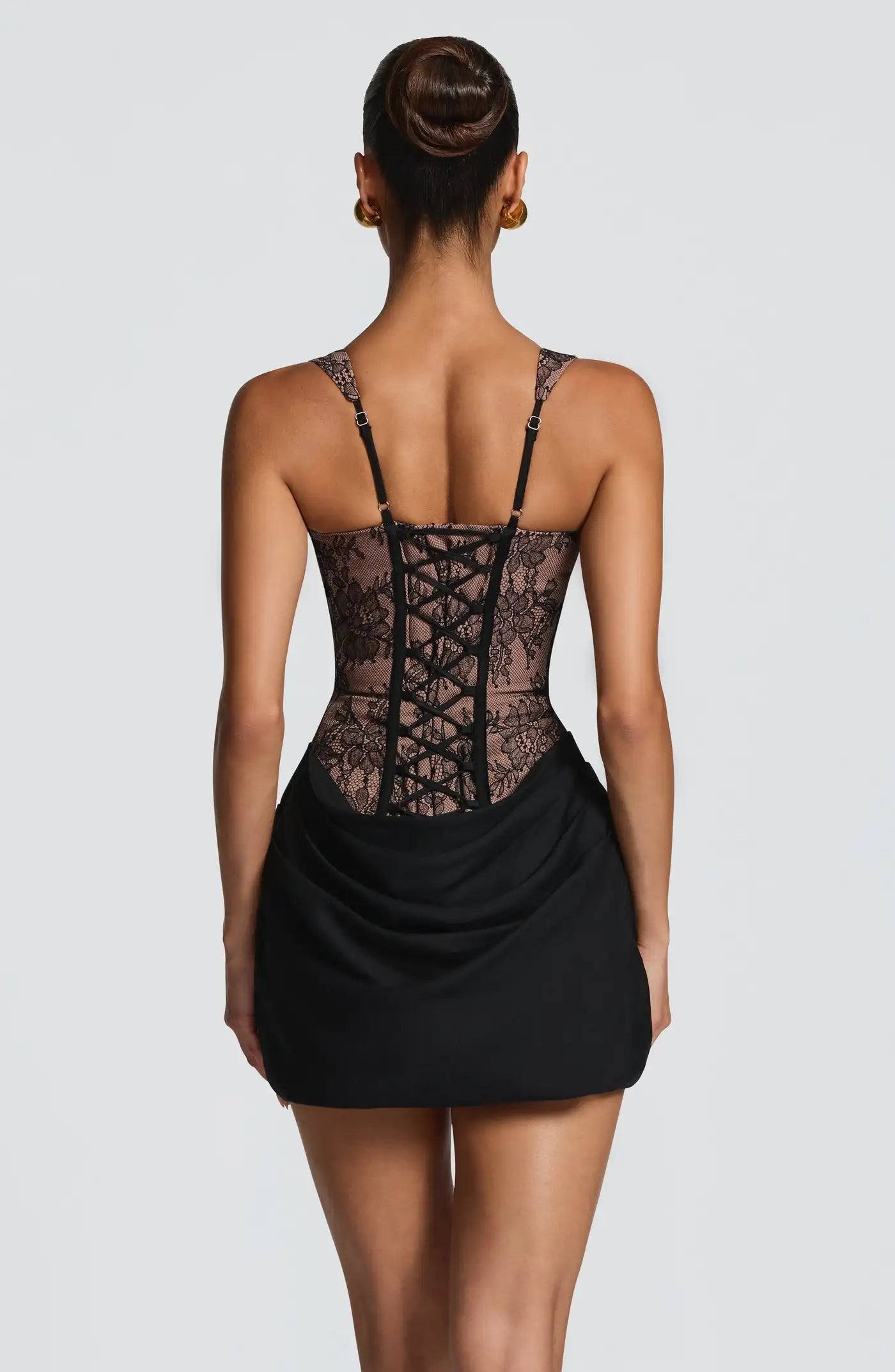 Sexy U Collar Lace Stitching Short Dress