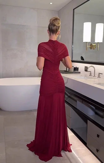 Sexy Short Sleeve Cropped Pleated Dress