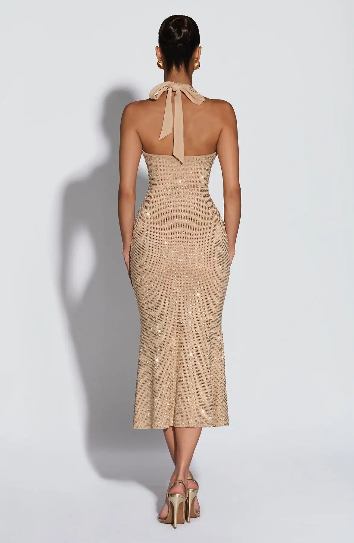 Sexy Halter Deep V Rhinestone Slim Dress