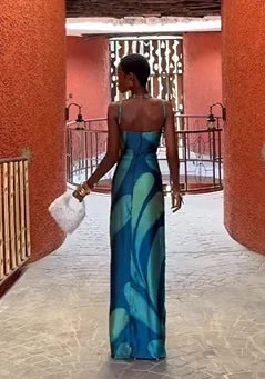 Sexy Sling Backless Print Slim Dress