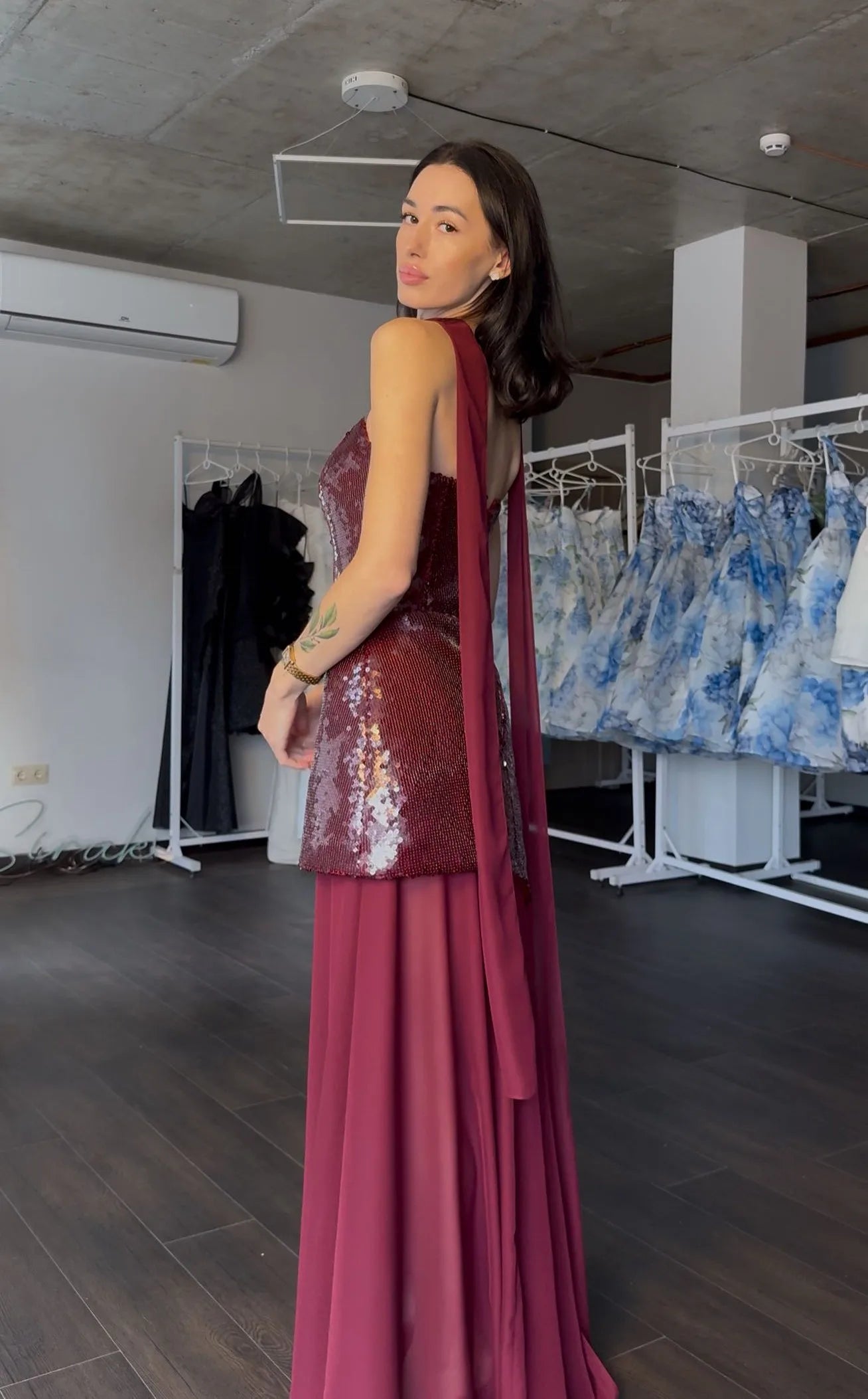 Sexy Sequined Tube Top Chiffon Dress