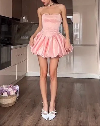 Sexy Sleeveless Cold-Shoulder Tube Top Solid Color Hot Girl Mini Dress