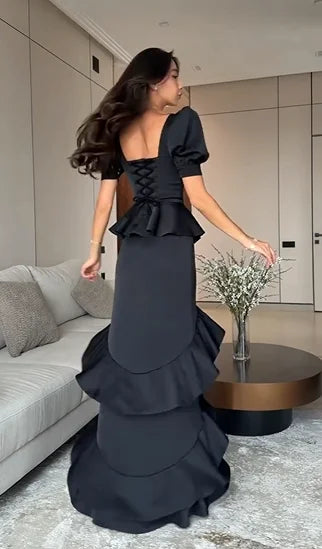 Square Neck Puff Sleeve Mermaid Dress