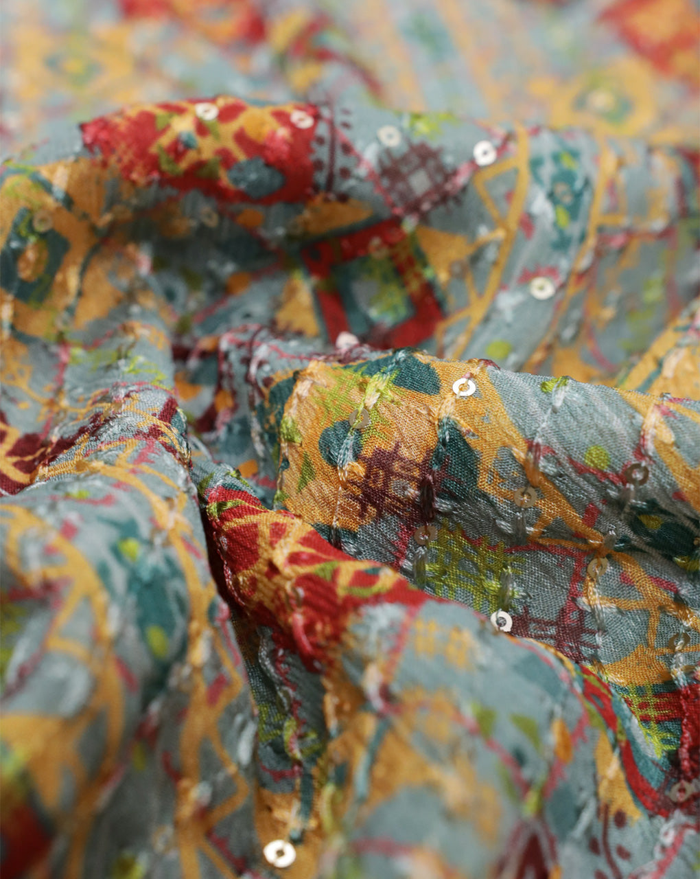 MULTICOLOR CHINON CHIFFON FABRIC WITH SEQUINS EMBROIDERY