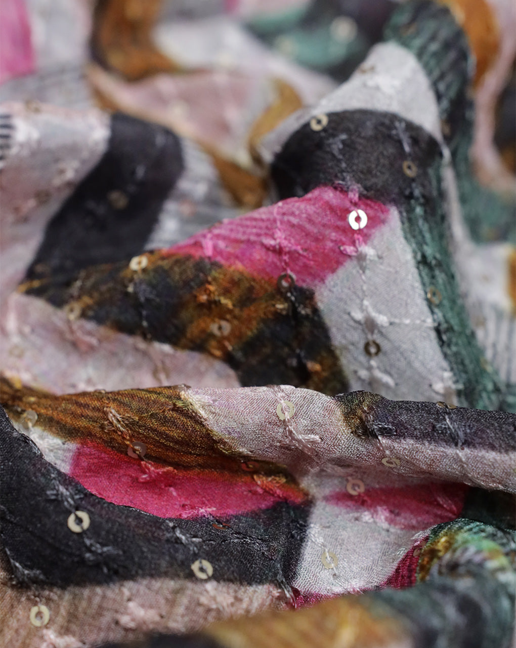 MULTICOLOR CHINON CHIFFON FABRIC WITH SEQUINS EMBROIDERY