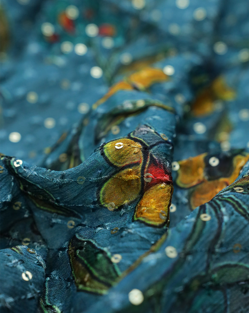 MULTICOLOR CHINON CHIFFON FABRIC WITH SEQUINS EMBROIDERY