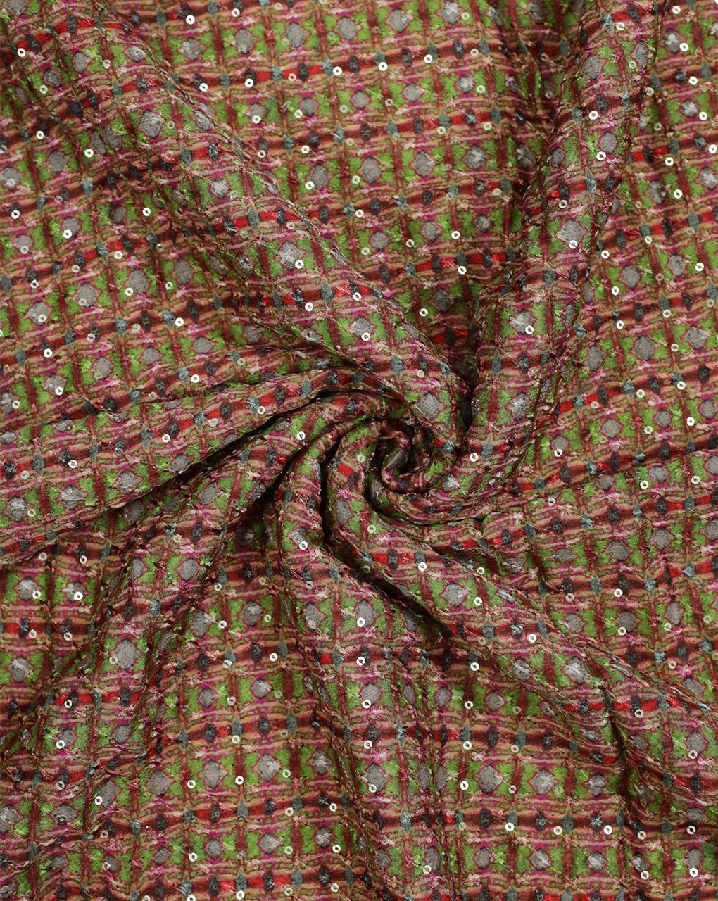 MULTICOLOR CHINON CHIFFON FABRIC WITH SEQUINS EMBROIDERY