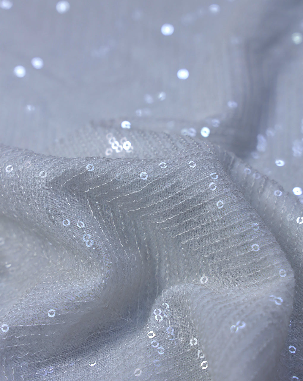 WHITE VISCOSE GEORGETTE SEQUINS EMBROIDERY FABRIC