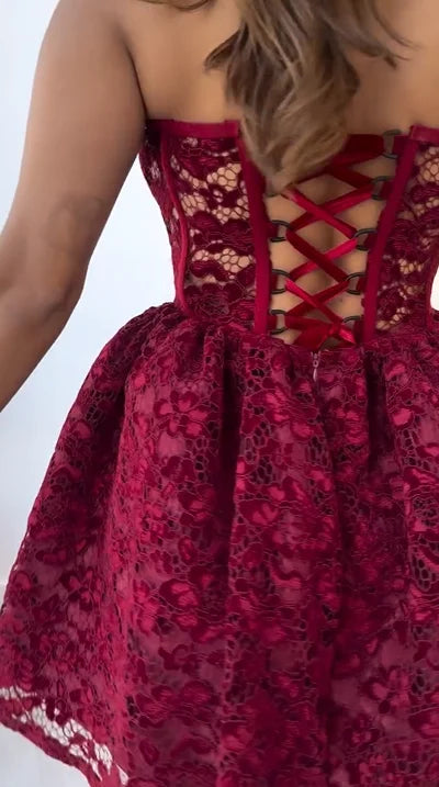 Sexy Tube Top Lace off-the-Shoulder Mini Skirt