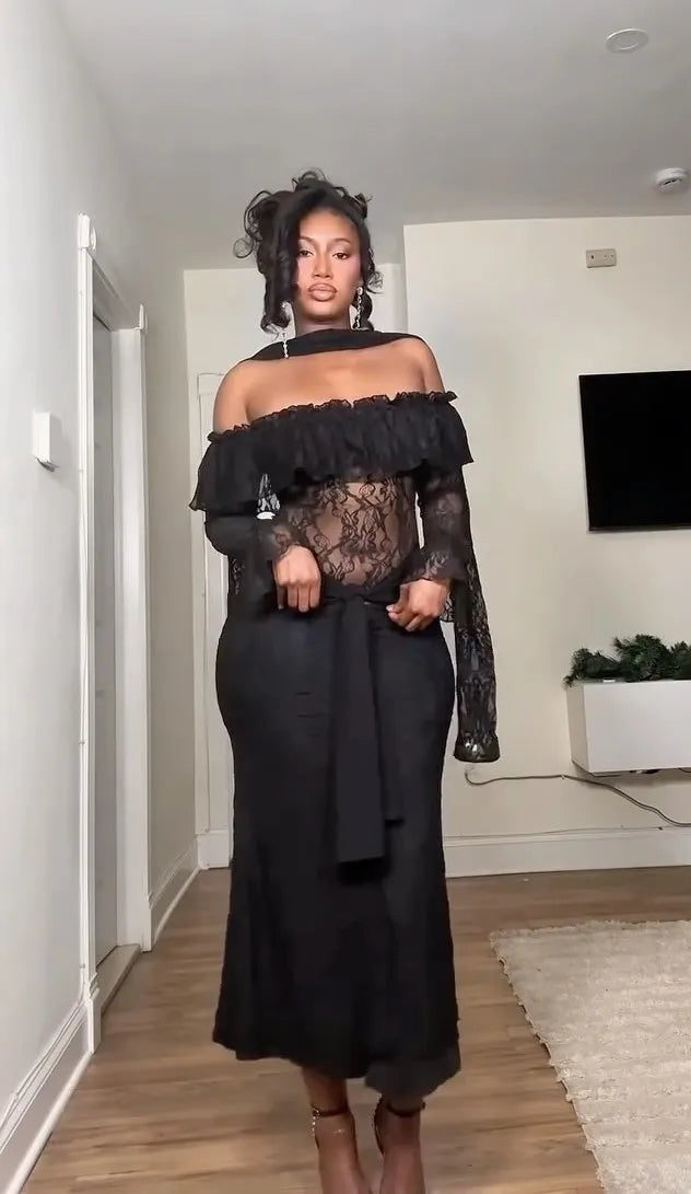 Gorgeous Muse: All-black Hot Girl Dress Showing Elegant Aura