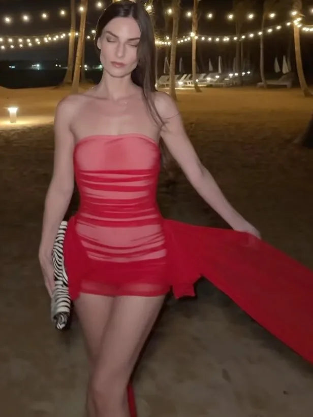 Sexy Bandeau Slim-Fit Ribbon Mini Skirt