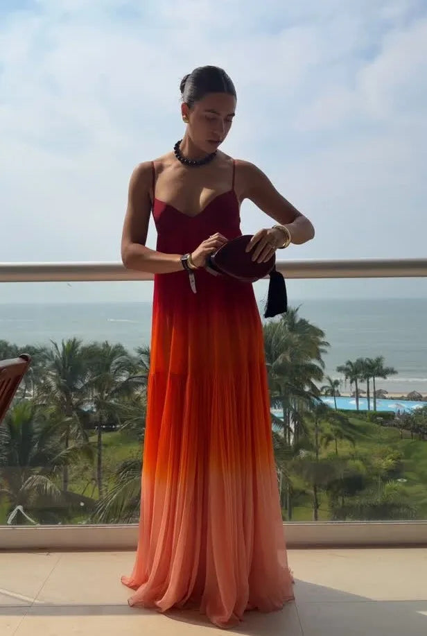 Sexy Strappy Low-Cut Tropical Gradient Dress
