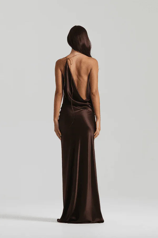 Sexy Sleeveless Deep V Halter Solid Color Evening Dress