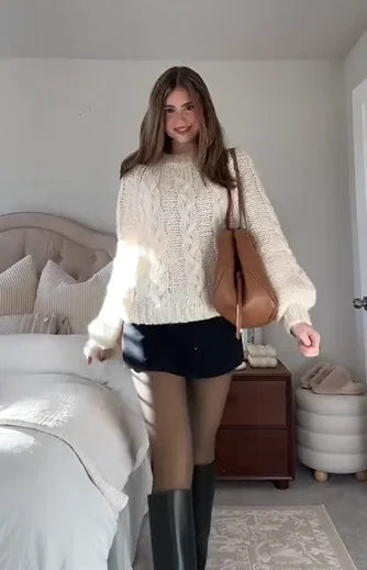 Temperament Pure Color Wide Sleeve Pullover Sweater