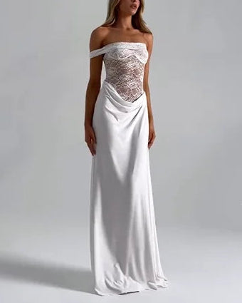Sexy Lace Stitching Pure Color Maxi Dress