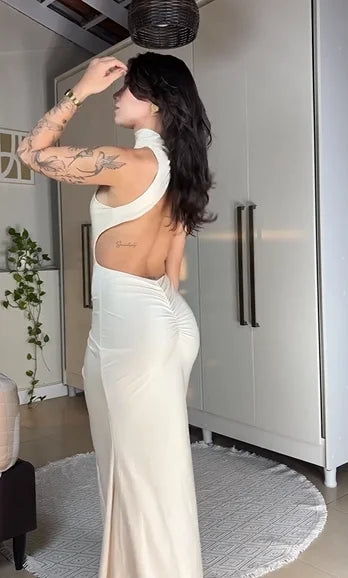 Sexy Sleeveless Solid Color Dress