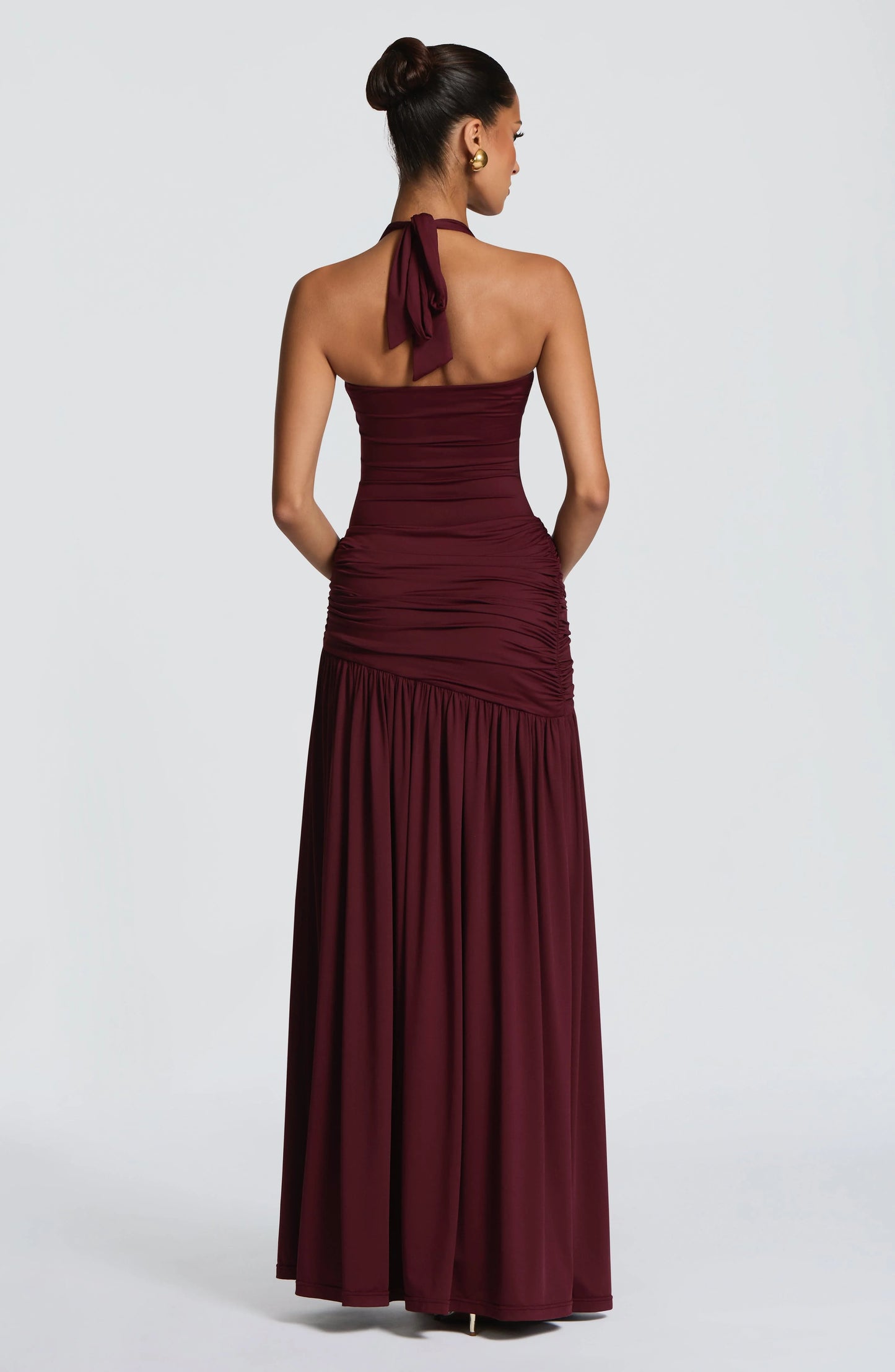 Sexy Halter Metallic Floral Accent High-Slit Floor-Length Maxi Dress