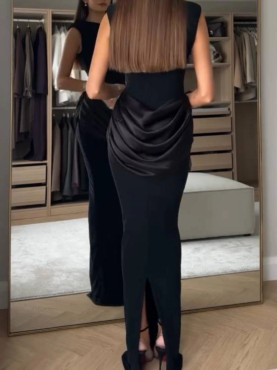 Sexy Sleeveless round Neck Solid Color Elegant Maxi Dress