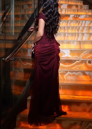 Sexy Solid Color Stitching Elegant Pleated Maxi Dress