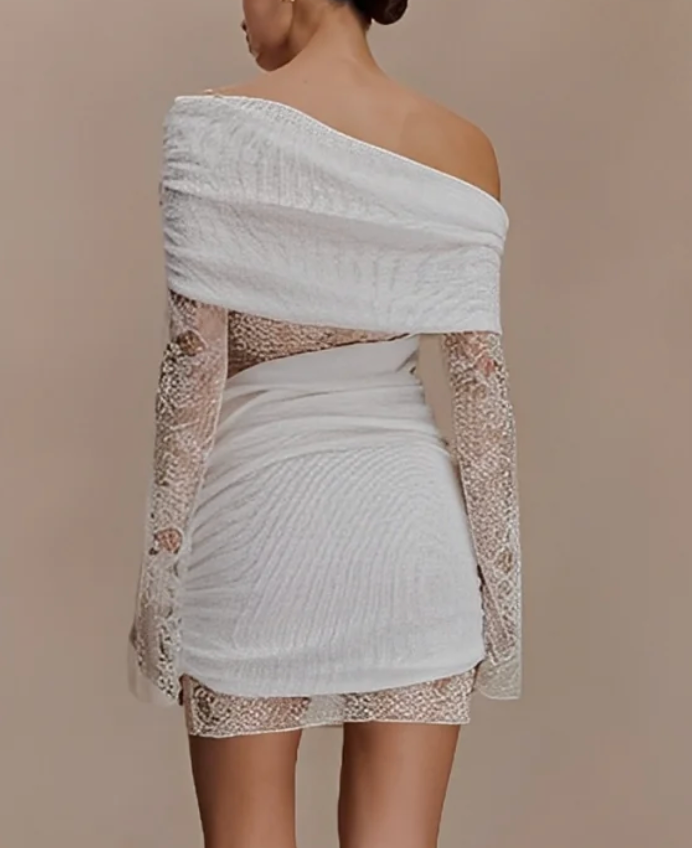 Sexy Irregular Shoulder See-through Dress