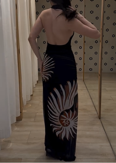 Sexy Sleeveless Halter Printed Maxi Dress