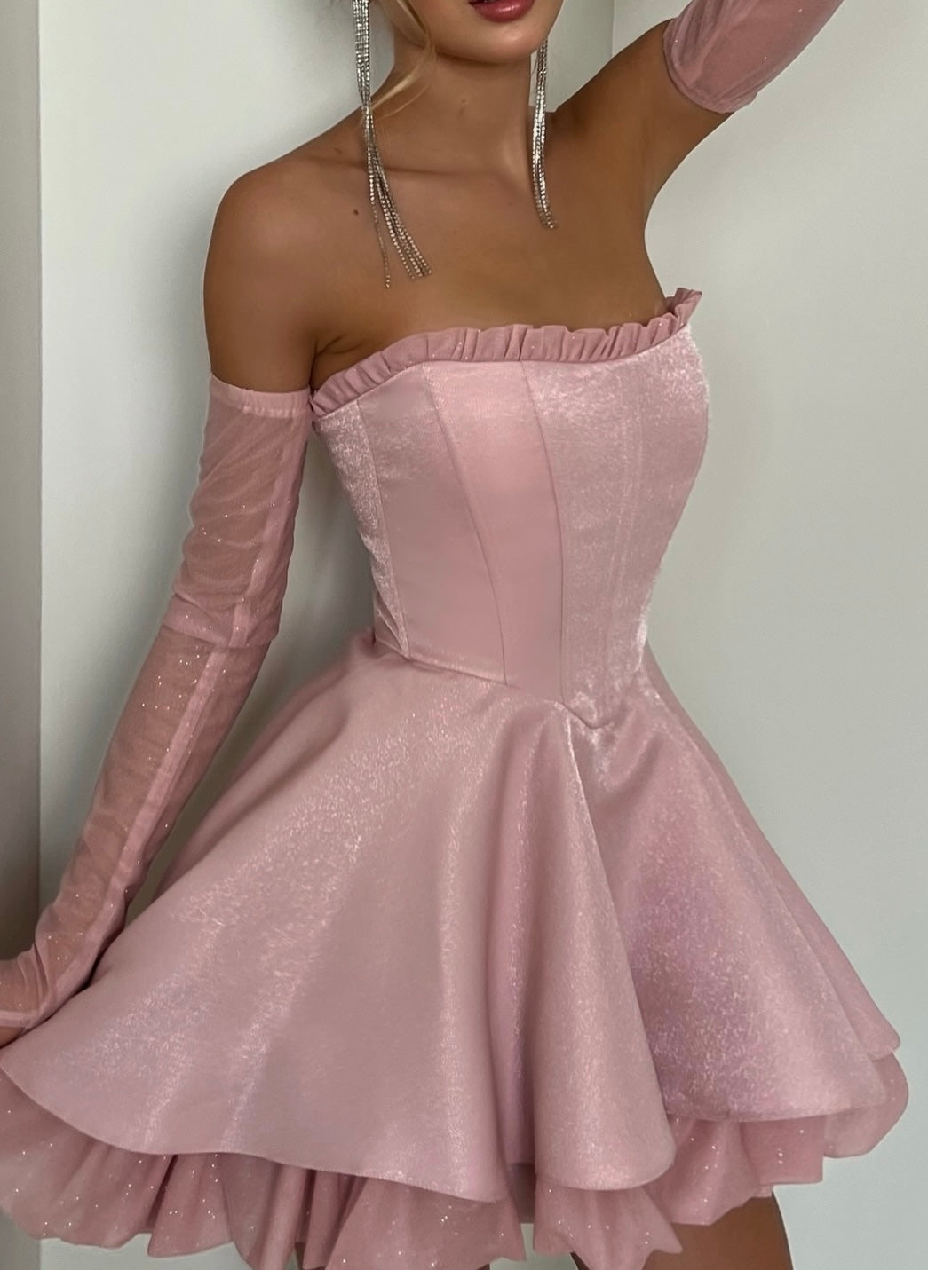 Tube Top Wooden Ear Multi-Layer Lotus Leaf Mini Dress