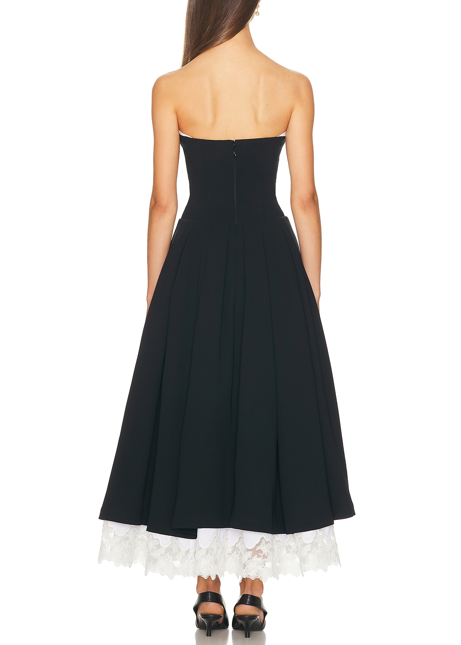 Sexy V-neck Tube Top Cinched Waist Stitching Contrasting-Color Midi Dress