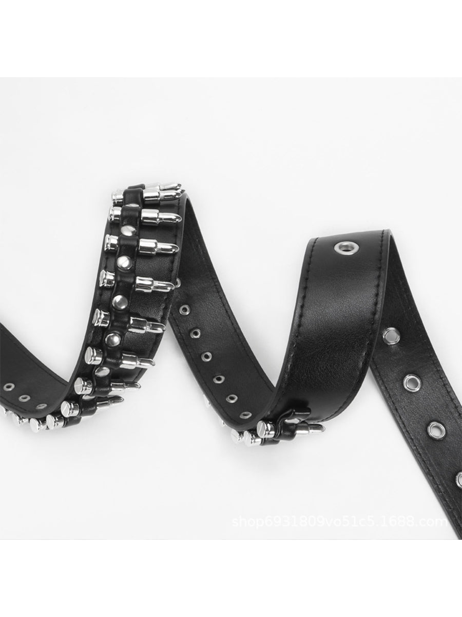 Women's Black Punk - Style Faux Leather Spike - Embellished Waist Belt