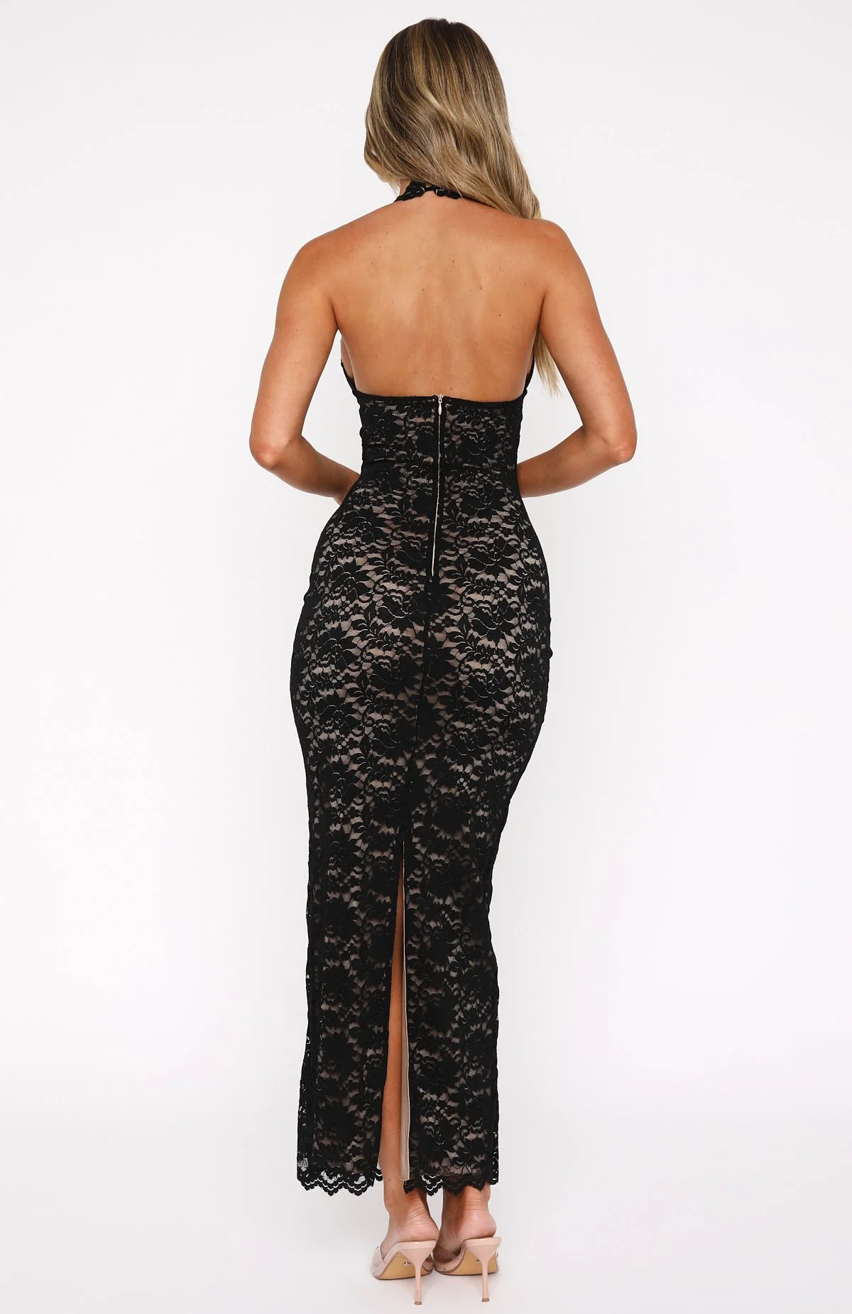 Sexy Sleeveless Halter Slim-Fit Lace Maxi Dress