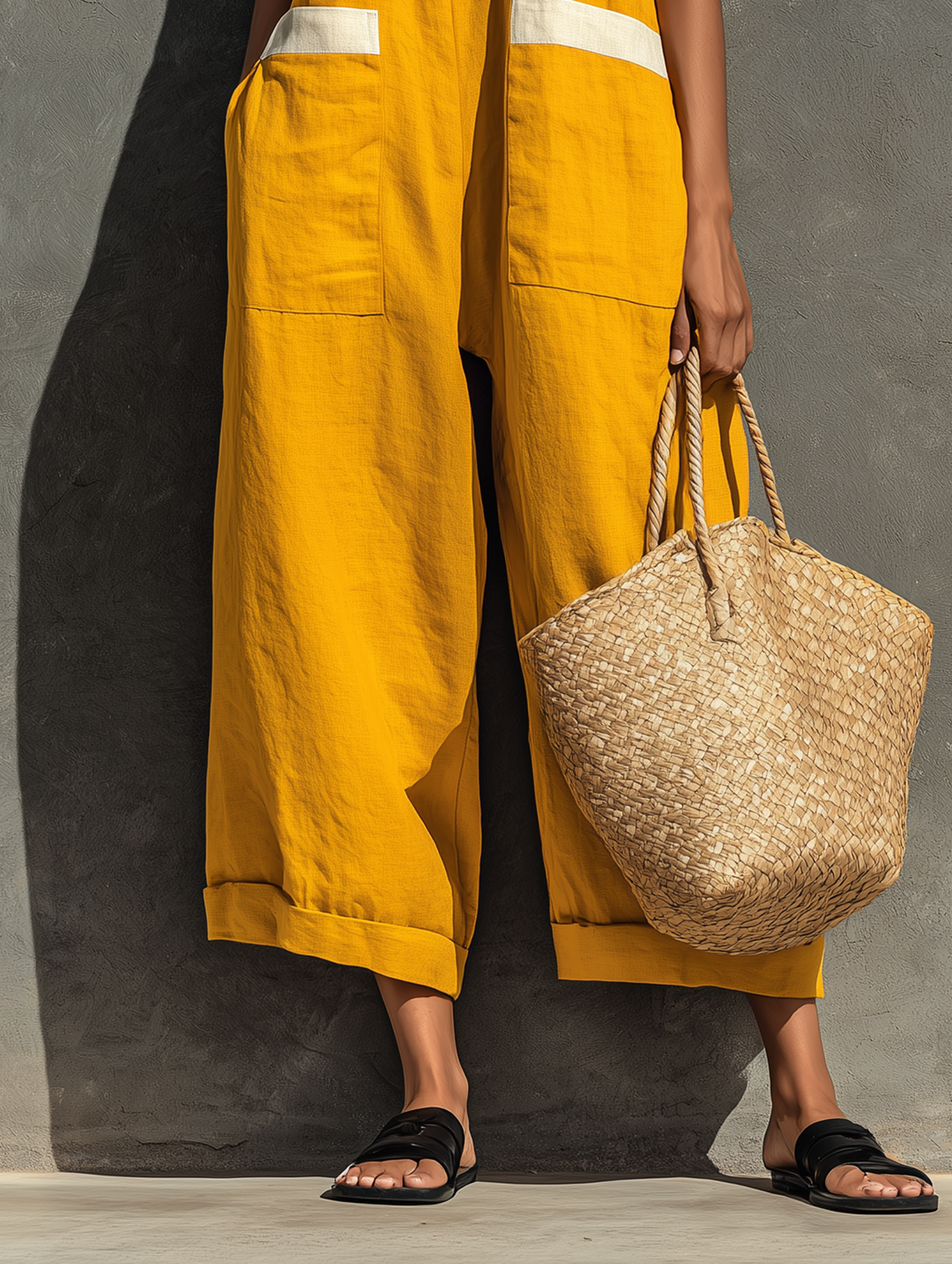 Women's Minimalist Linen Blend Square Neck Strapless Loose-fitting Jumpsuit
