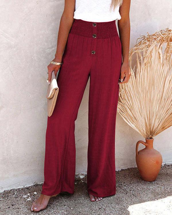 BUTTON WIDE LEG PANTS(5 COLORS)