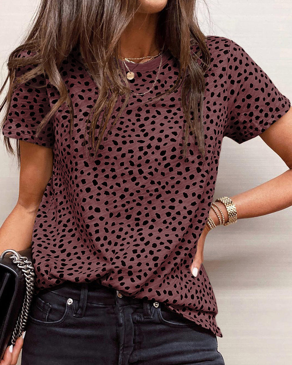 ROUND NECK LEOPARD PRINT TOP