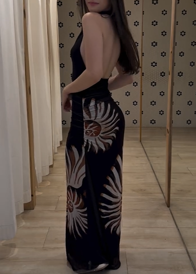 Sexy Sleeveless Halter Printed Maxi Dress
