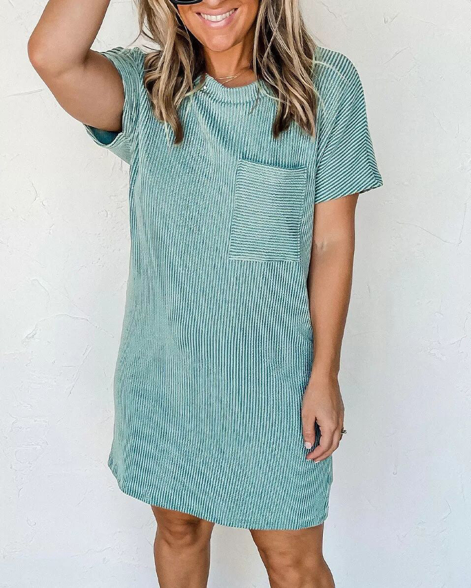 ROUND NECK PURE COLOR DRESS