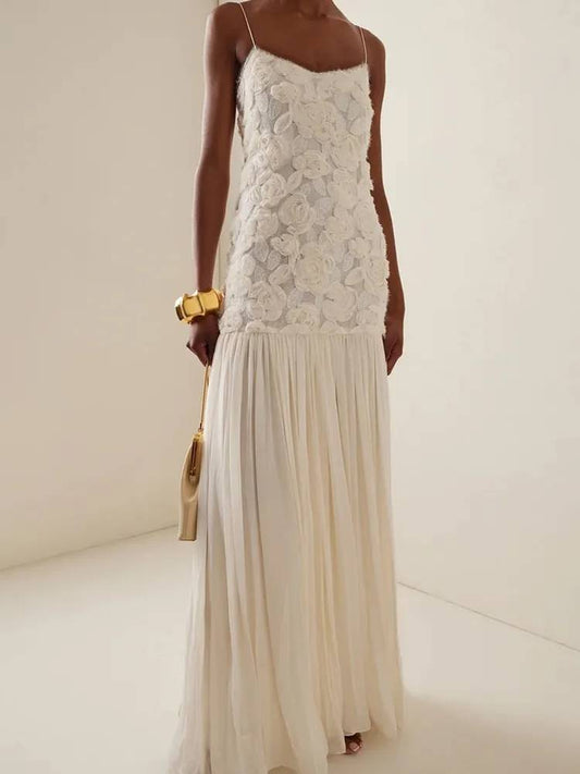 Three-dimensional Flower Splicing Sling Dress