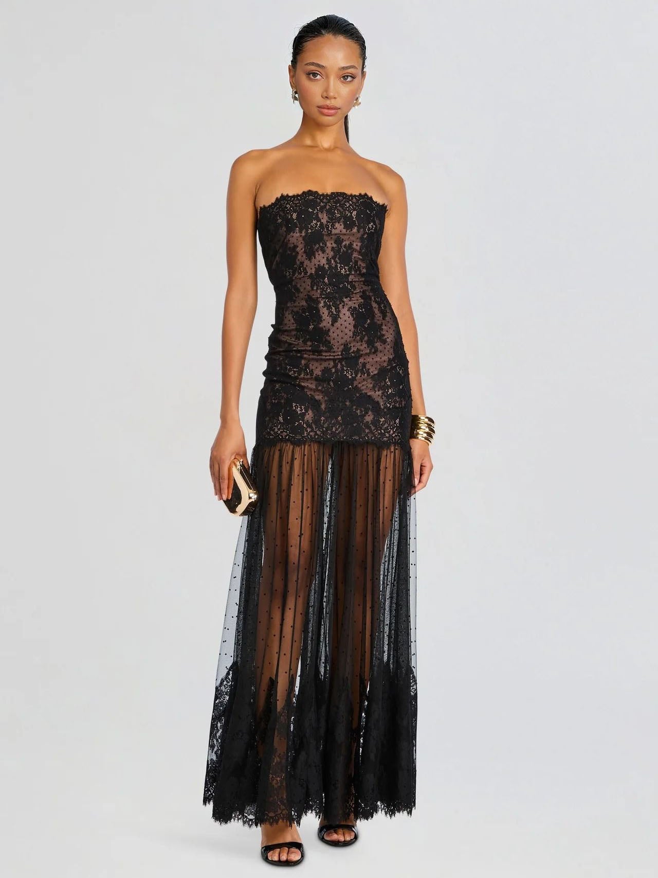 Sexy Strapless Lace Maxi Dress